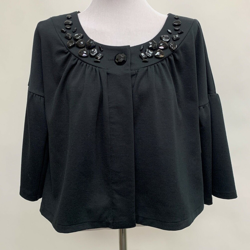 Nine West Women's Top Large Black 3/4 Sleeves Button Front NWT $159